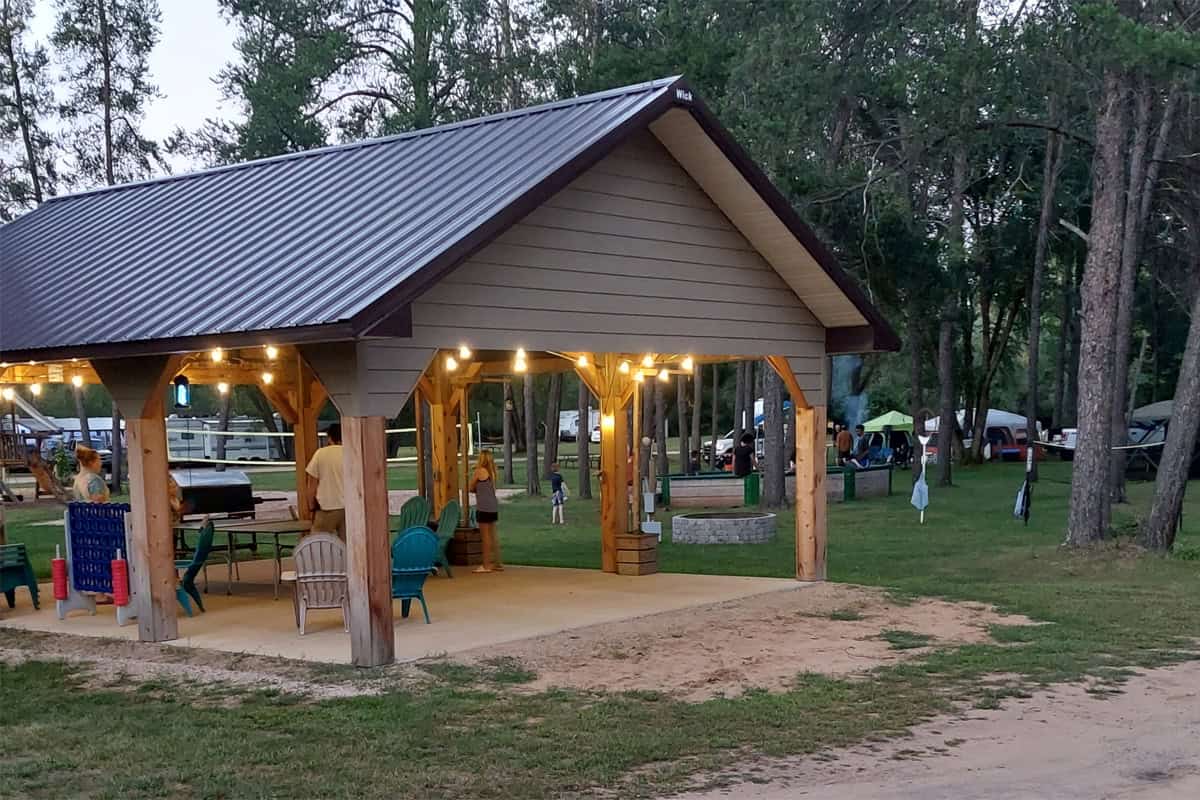 Pavilion Lit Up With People Having Lots Of Fun